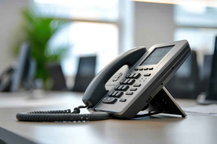 Closeup of office wired telephone